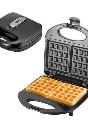 Вафельниця для товстих вафель sokany sk-bbq-137 з антипригарним покриттям, чорна