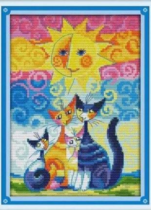 Набор для вышивания по нанесённой на канву схеме "cats under the sun (2)" .   aida 14ct printed, 19*28 см