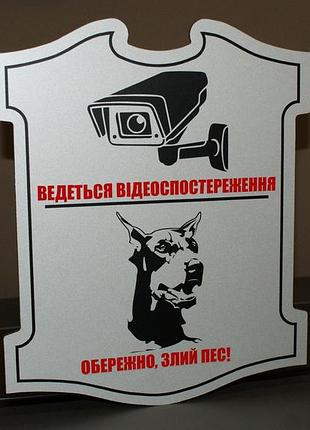 Табличка комбинированная "видеонаблюдение"+"злая собака"
