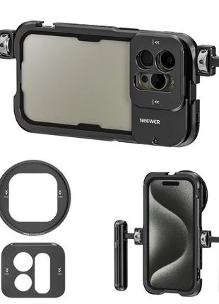 Клетка рамка для смартфона neewer pa024 для iphone 15 pro max с боковыми ручками, адаптером для фильтра