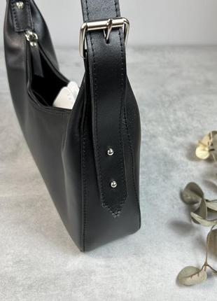 Женская кожаная сумочка, стильная сумка из натуральной кожи, маленькая черная сумка на плече5 фото