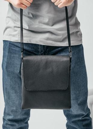 Мужская барсетка с клапаном, черная сумка через плечо из натуральной кожи, классический мессенджер2 фото