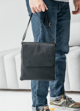 Мужская барсетка с клапаном, черная сумка через плечо из натуральной кожи, классический мессенджер7 фото