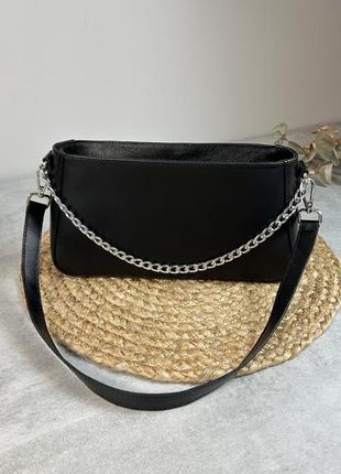 Женская кожаная сумочка, стильная сумка из натуральной кожи, маленькая черная сумка на плече5 фото