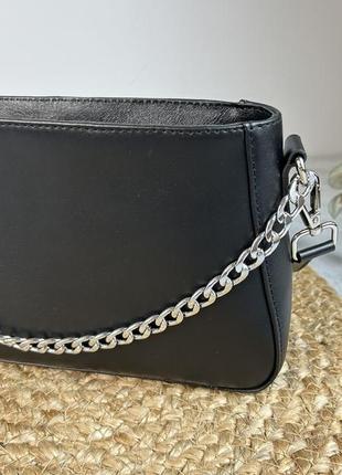 Женская кожаная сумочка, стильная сумка из натуральной кожи, маленькая черная сумка на плече6 фото