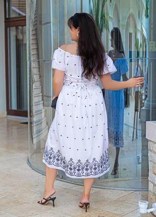 Женское летнее коттоновое платье с вышивкой и перфорацией цветочный принт размеры 42-644 фото