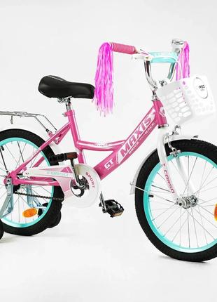 Детский двухколесный велосипед для девочки 18 дюймов с ручным тормозом corso maxis cl-18164 розовый