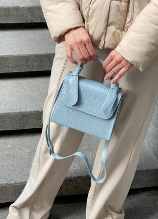 Жіноча сумка крос-боді  рептилія a1325 блакитна синя4 фото