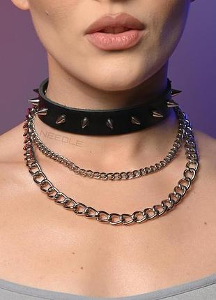Чокер с цепями женский с шипами 620