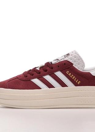 Шикарные женские кроссовки на платформе adidas gazelle bold burgundy бордовые3 фото