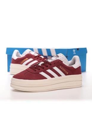 Шикарные женские кроссовки на платформе adidas gazelle bold burgundy бордовые