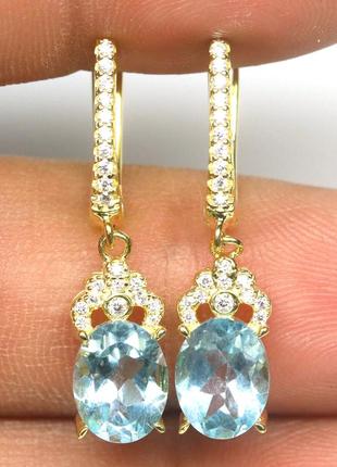 Серьги серебро 925 натуральный голубой топаз