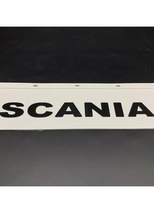 Брызговик на крыло кабины с объемным рисунком "scania" белый (180x600)