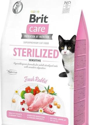 Беззерновой корм для стерилизованных котов brit care cat gf sterilized sensitive с кроликом 7кг