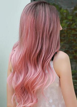 Довгі перуки resteq - 70см, чорно-рожевий градієнт, хвилясте волосся без чубчика, косплей, аніме2 фото