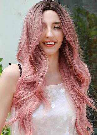 Длинные парики resteq - 70см, черно-розовый градиент, волнистые волосы без челки, косплей, аниме.1 фото