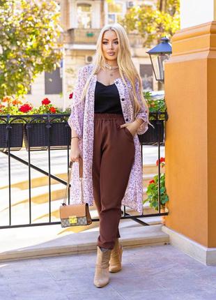 Костюм брюки и шифоновая рубашка туника 50-60 р-р