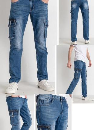 Джинсы мужские коттоновые стрейчевые с накладными карманами "карго" fangsida, турция