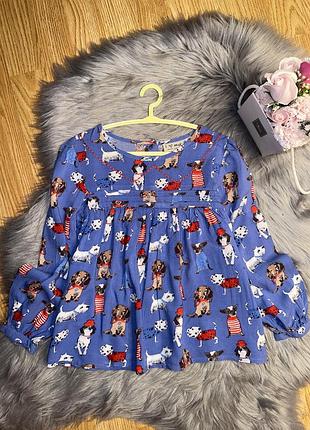 Яркая стильная рубашка туника с прикольными собаками для девочки 4/5р next
