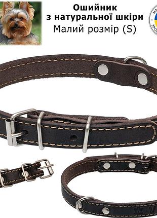 Ошейник кожаный для маленьких собак, размер s, 41 см х 1.5 см, обхват 26-34 см,  натуральная кожа, коричневый