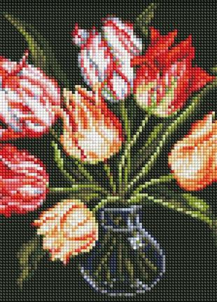 Алмазна мозаїка "витончені тюльпани" ©kovtun_olga_art ідейка amc7688 без підрамника 30х30 см