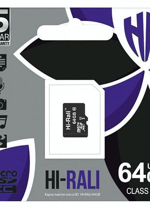 Карта пам'яті  hi-rali microsdxc 64gb uhs-3 10 class