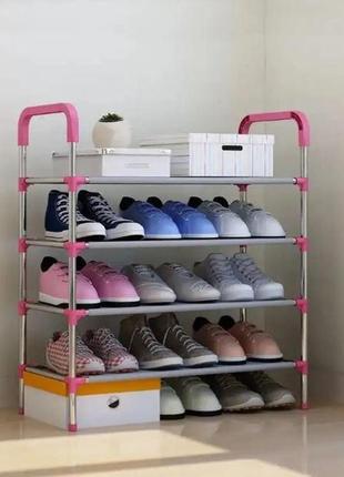 Полка для обуви shoe rack черного цвета на 4 яруса, стойка для хранения обуви5 фото