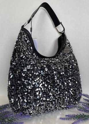 Большая женская сумка шоппер на плечо из эко кожи с пайетками.2 фото