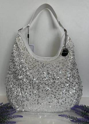 Большая женская сумка шоппер на плечо из эко кожи с пайетками.7 фото