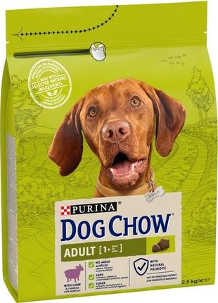 Сухой корм для взрослых собак dog chow adult с ягненком 2,5 кг