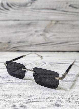 Солнцезащитные очки унисекс, прямоугольные, черные в серебристой металлической оправе ( без брендовые )