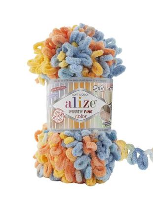 Пряжа alize puffy fine 833 color 6314 фантазійна нитка плюшева