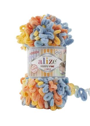 Пряжа alize puffy fine color 6314 фантазийная нить плюшевая