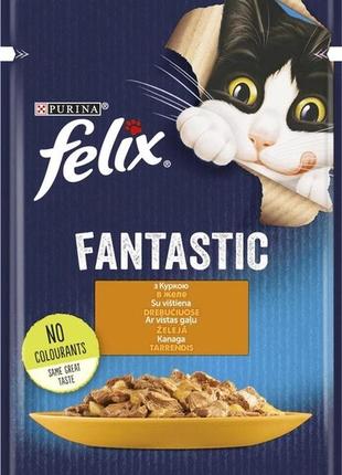 Вологий корм для котів purina felix fantastic з куркою в желе 85 гр
