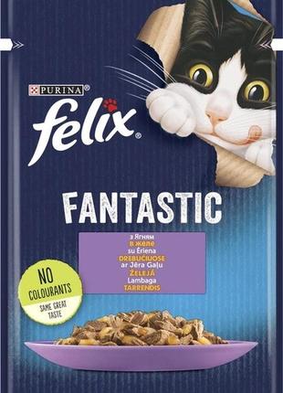 Вологий корм для котів purina felix fantastic з ягням у желе 85 гр