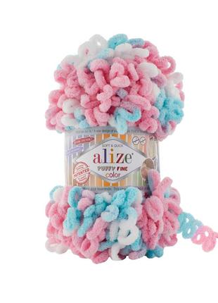 Пряжа alize puffy fine 833 color 6377 фантазійна нитка плюшева