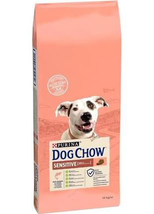 Сухой корм для собак с чувствительным пищеварением purina dog chow sensetive с лососем 14 кг