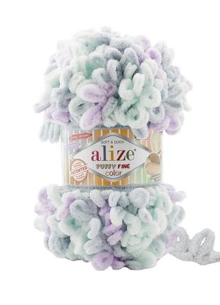 Пряжа alize puffy fine 833 color 6466 фантазійна нитка плюшева
