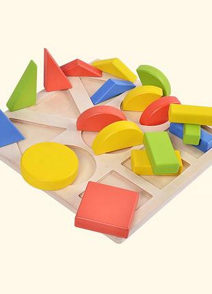 Детская развивающая игрушка с геометрическими фигурками рамка-вкладыш круг-квадрат-треугольник 18 элементов6 фото
