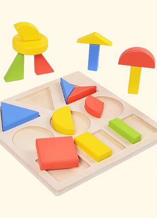 Детская развивающая игрушка с геометрическими фигурками рамка-вкладыш круг-квадрат-треугольник 18 элементов3 фото
