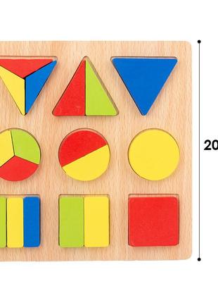 Детская развивающая игрушка с геометрическими фигурками рамка-вкладыш круг-квадрат-треугольник 18 элементов7 фото