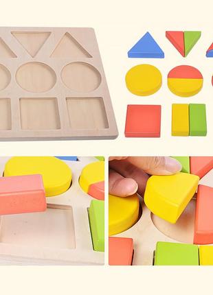 Детская развивающая игрушка с геометрическими фигурками рамка-вкладыш круг-квадрат-треугольник 18 элементов5 фото