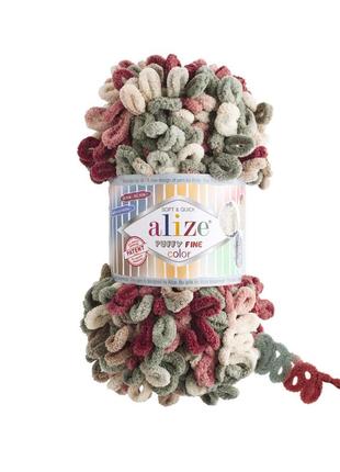 Пряжа alize puffy fine 833 color 6039 фантазійна нитка плюшева