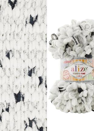 Пряжа alize puffy fine 833 color 7646 фантазійна нитка плюшева