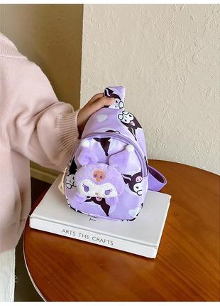 Детская сумка td-34 kuromi с аниме через плечо на одно отделение с ремешком purple7 фото
