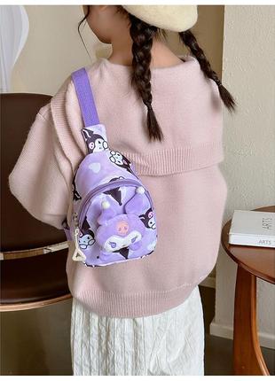 Детская сумка td-34 kuromi с аниме через плечо на одно отделение с ремешком purple8 фото