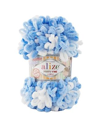 Пряжа alize puffy fine 833 color 6371 фантазійна нитка плюшева