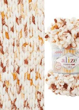 Пряжа alize puffy fine 833 color 7502 фантазійна нитка плюшева