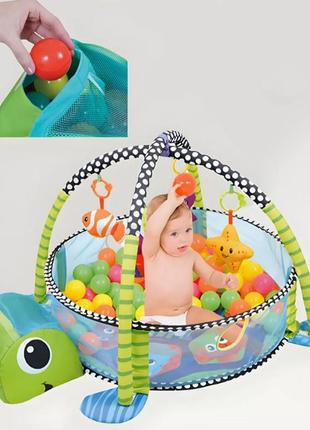 Детский развивающий интерактивный коврик 147 черепаха манеж с каркасом и шариками 30шт для младенцев4 фото