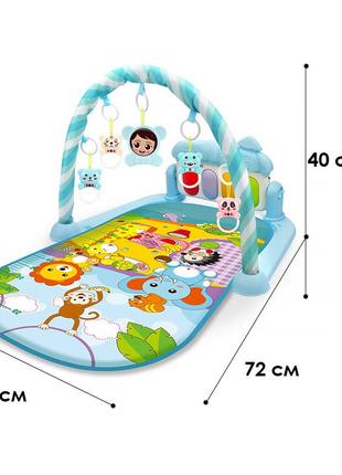 Дитячий розвивальний інтерактивний килимок 116-35 музичний піаніно з дугою і брязкальцями для немовлят blue3 фото